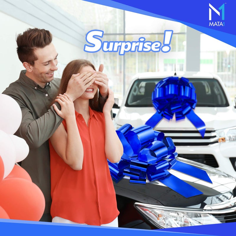 Mata1 Big Car Bow (Blue, 23 inch) Giant Gift Bows, Big Bow for Car, Big Blue Bow, Large Car Bow, Big Gift Bow, Car Pull Bow, Huge Car Bows, Car Ribbon Bows with 26 Loops and 4 Stickers - Image 3